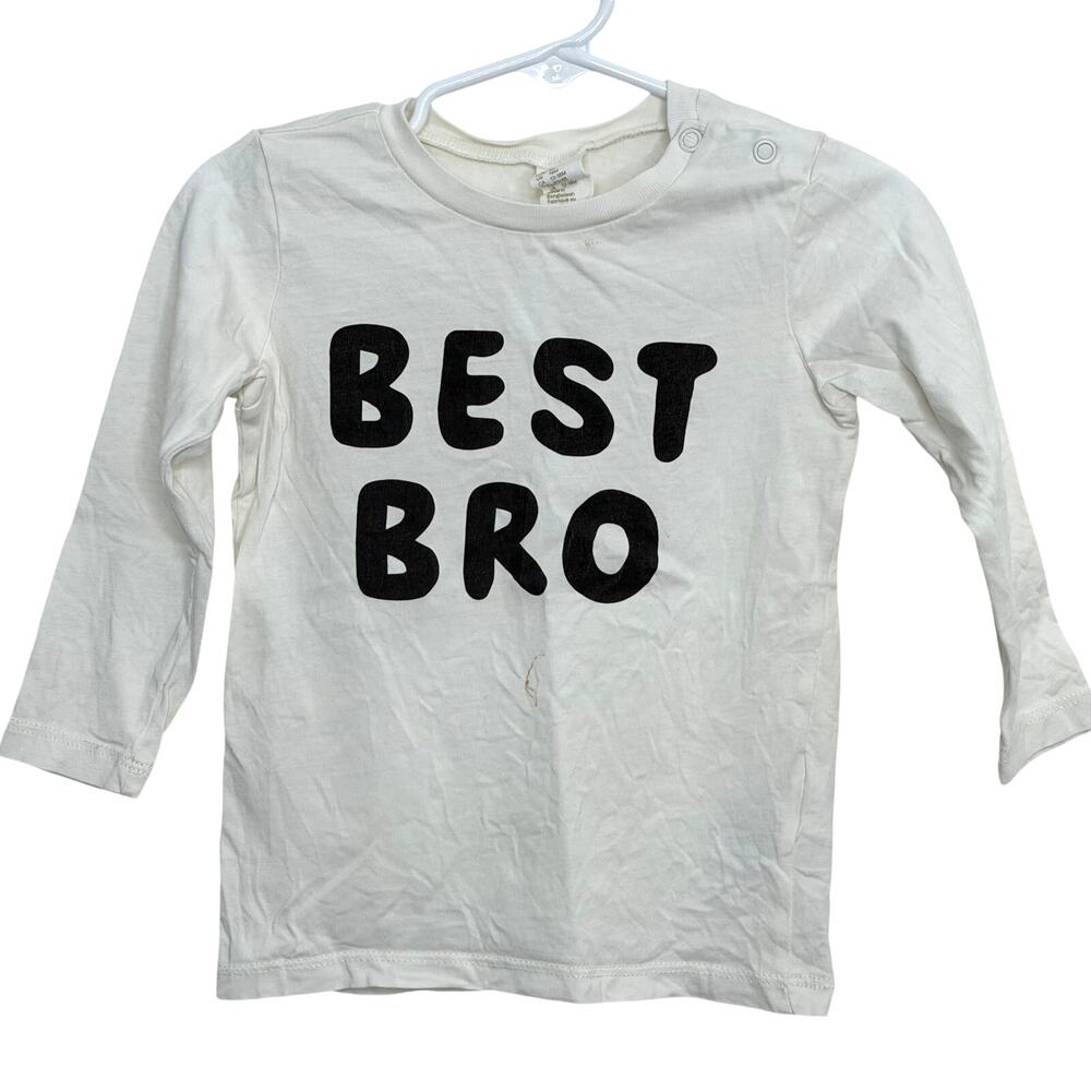 H&M Best Bro White Long Sleeve Shirt Top Size 12 Months 100% Cotton